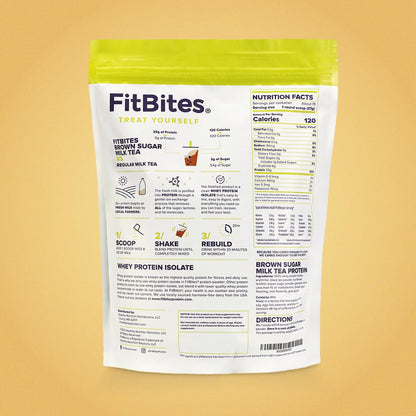 FitBites Boba Tea Protein Whey Protein Isolate (Brown Sugar Milk Tea), 5.9g BCAAs