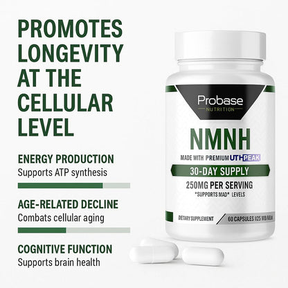 Uthpeak NMNH NAD Supplement 250mg - Recommended Dose for Healthy Aging, a Memory Focus Supplement for Cognitive Function Support (60 Capsules) - Alternative to NR, NAD, Quercetin and Fisetin