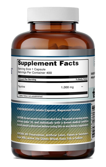 Amazing Formulas Taurine 1000 Mg | Capsules Supplement | Non-GMO | Gluten-Free | Made in USA (200 Capsules)