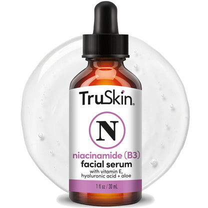 TruSkin Niacinamide Serum for Face with Hyaluronic Acid & Aloe, 1 fl oz | Pore-minimizing Vitamin B3 serum with Vitamin E helps balance uneven tone and support clearer, smoother-looking skin