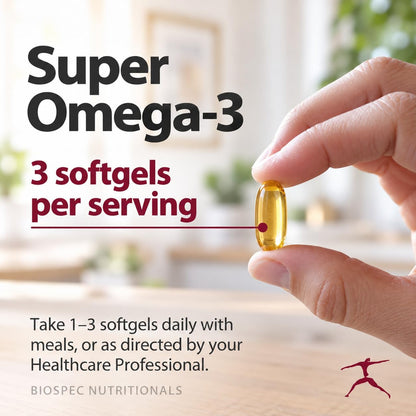 BIOSPEC SUPER OMEGA 3 Concentrated EPA/DHA - 67% Higher Potency Super Omega-3 provides a higher concentration of the all important EPA/DHA fraction so that clinically significant levels can be achieved with fewer softgels. 90 Softgels