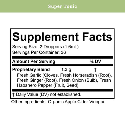 SPRIGS Super Tonic Supplement 4 Oz | Fire Cider Daily Immune & Digestive Health Tincture | Support Your Body's Natural Defense with Organic Apple Cider Vinegar & Whole Food, Fresh Ingredients