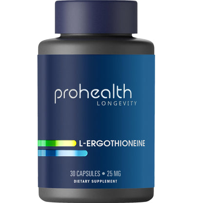 ProHealth Ergothioneine 5X Strength. 25mg Clinical Research Dose. Natural Amino Acid Mushroom Supplement for Improved Cognition, Heart Health. Essential Longevity Vitamin. 25 mg/Serving, 30 Servings