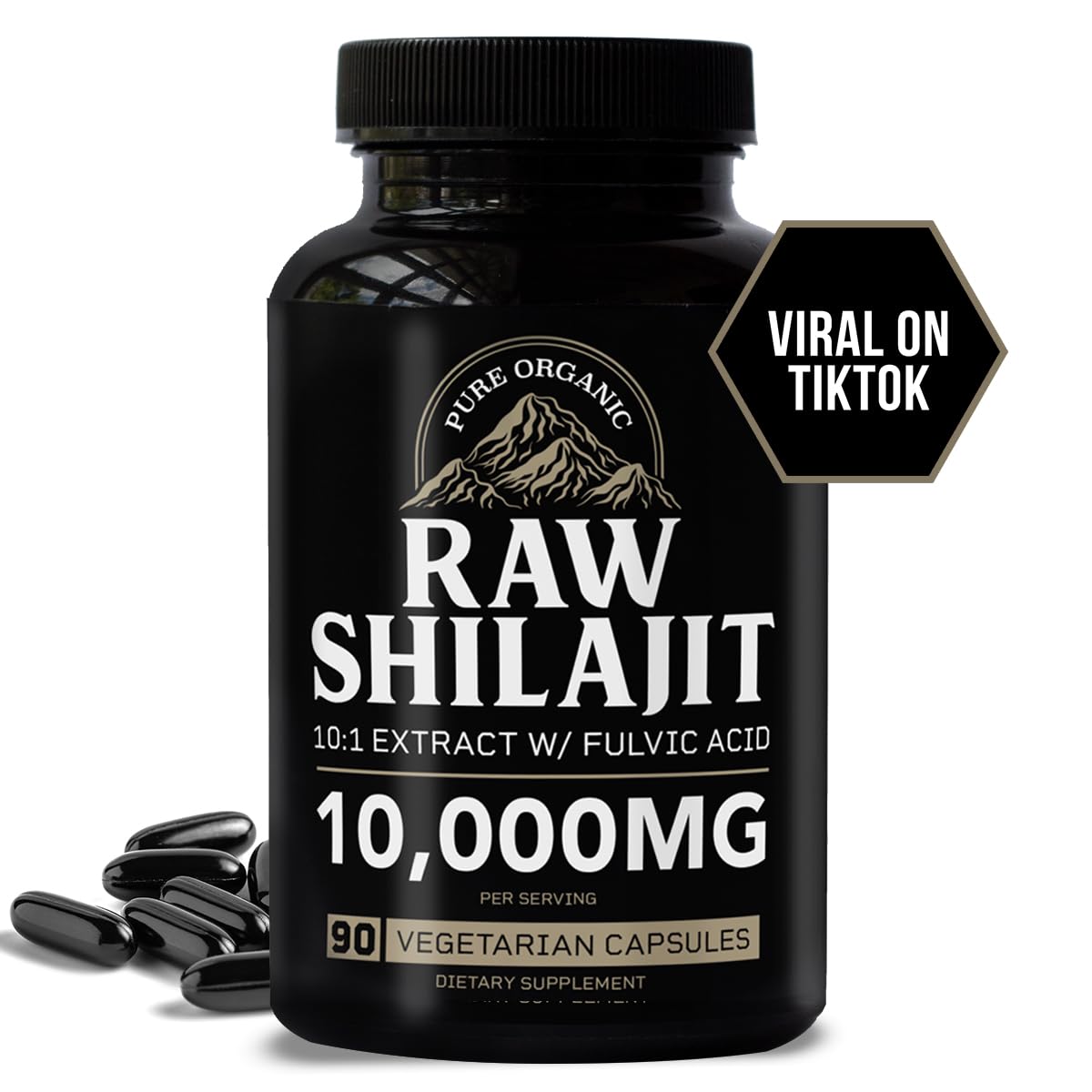 Shilajit for Men 10000mg Max Potency Vegan Capsules 90 Count with Fulvic Acid & Over 
