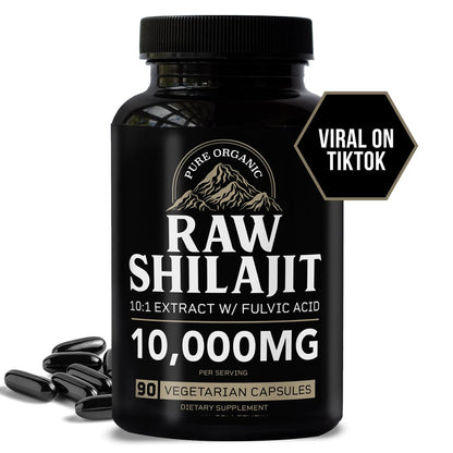 Shilajit for Men 10000mg Max Potency Vegan Capsules 90 Count with Fulvic Acid & Over 