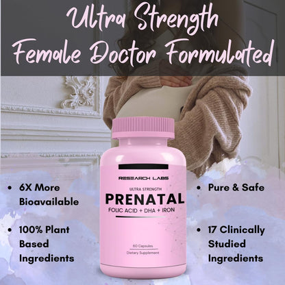 Research Labs Prenatal Vitamins for Women 2 Fer 1 Ad: 6X More Bioavailable Methylated Folate Folic Acid MTHF 5 | Supports Brain Development, Healthy Growth