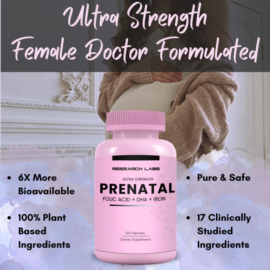 Research Labs Prenatal Vitamins for Women 2 Fer 1 Ad: 6X More Bioavailable Methylated Folate Folic Acid MTHF 5 | Supports Brain Development, Healthy Growth
