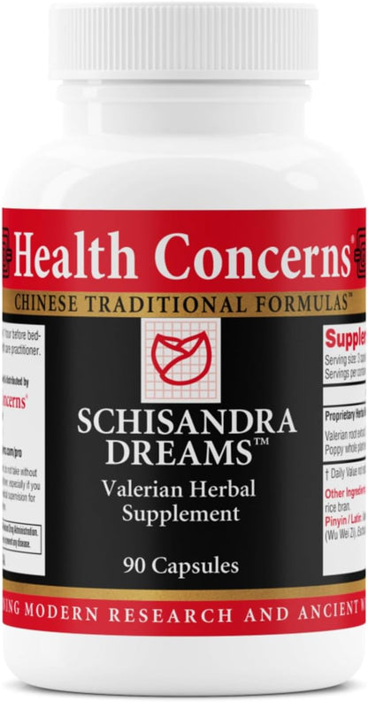 Health Concerns Schisandra Dreams – Sleep Support & Calm Aid Supplement – Valerian & Schisandra Herbal Blend – Restful Sleep, Relaxation, Palpitations, Nighttime Cough – 90 Capsules