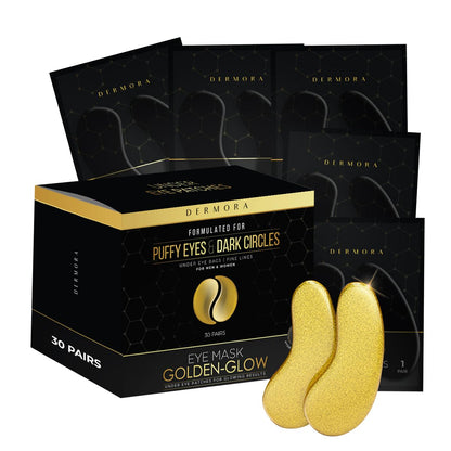 DERMORA Golden Glow Under Eye Patches (30 Pairs Eye Gels) - Rejuvenating Treatment