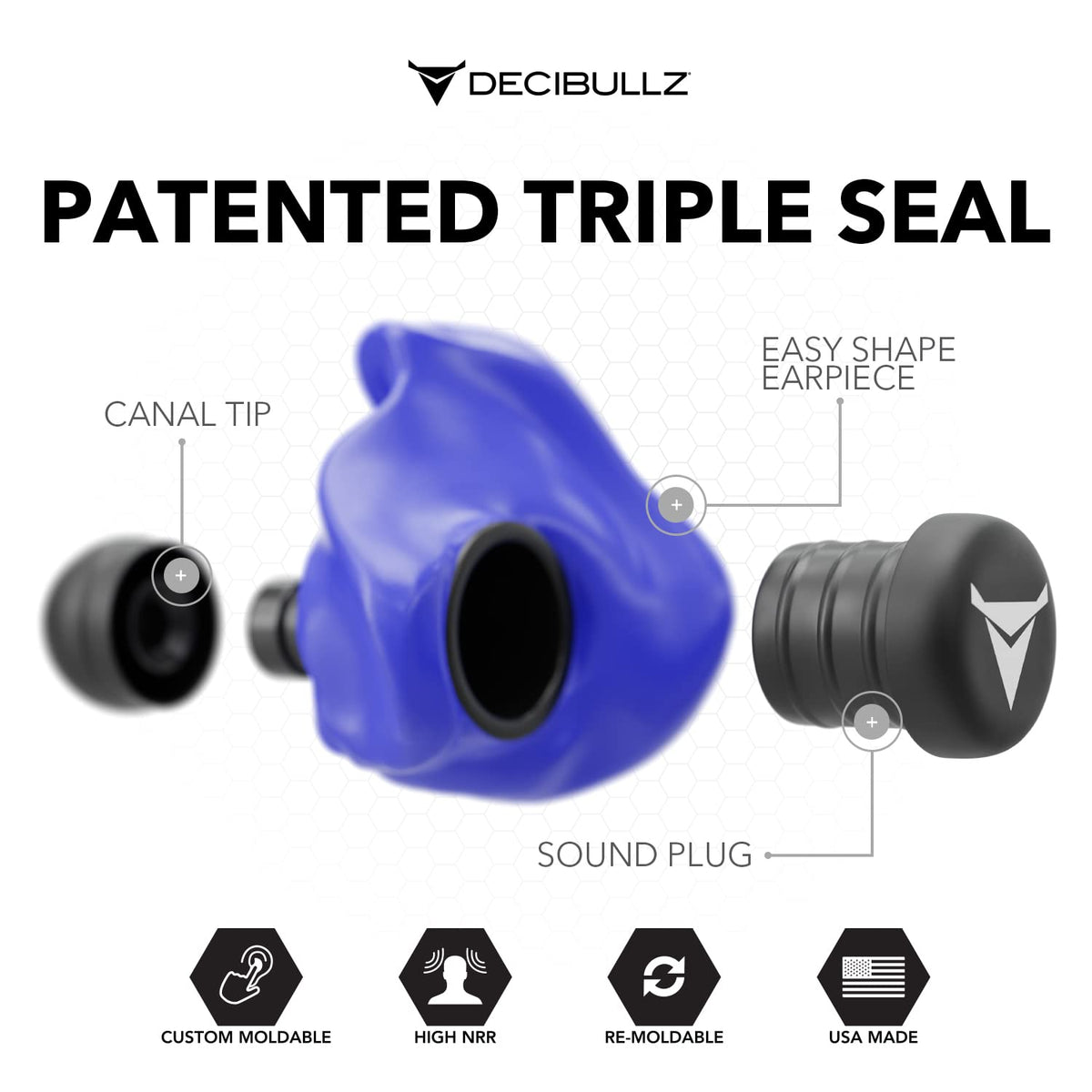 Decibullz - NRR 31 Custom Molded Earplugs, Perfect Fit Ear Protection for Safety, Travel