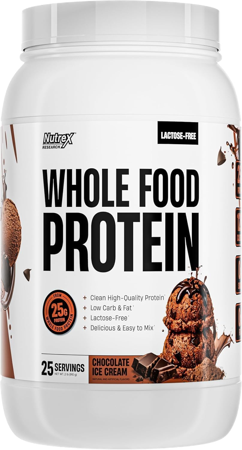 Whole Food Protein Powder - 25g Protein per Scoop, Lactose Free Protein with Beef Isolate, Collagen, Pea, Brown Rice, Chicken & Egg Protein, 0G Sugar, Keto Friendly, Chocolate Ice Cream 25 Serv