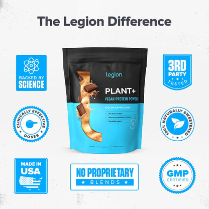 LEGION Plant+ Vegan Protein Powder, Mocha Cappuccino - Rice and Pea, Plant Based