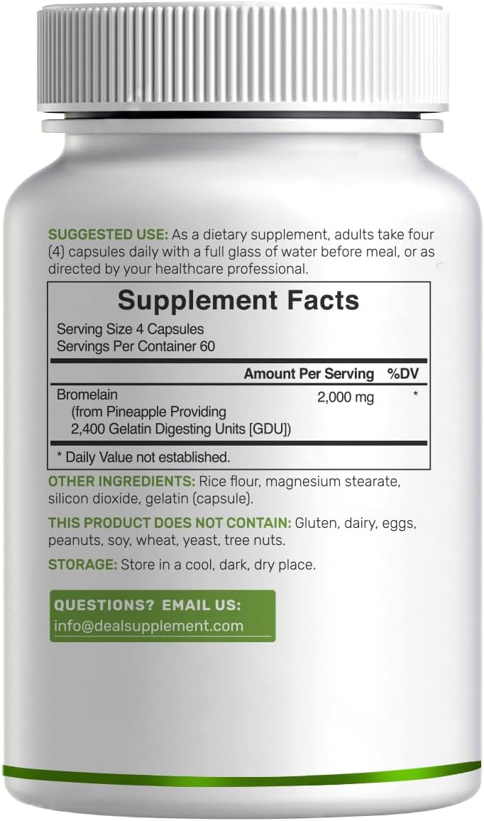 Bromelain Supplement 2,000mg Per Serving, 240 Capsules – Natural Proteolytic Enzymes from Fresh Pineapple – Supports Nutrient Digestion