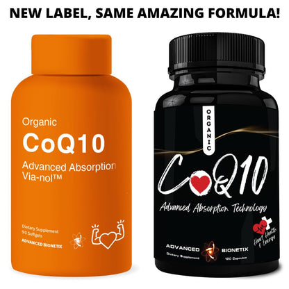 Advanced Bionetix Advanced Absorption 200mg CoQ10 w/Black Pepper Extract. 90 Softgels. Antioxidant Supplement, Heart & Vascular Health, Brain Health, Organic, Gluten Free, Energy Production