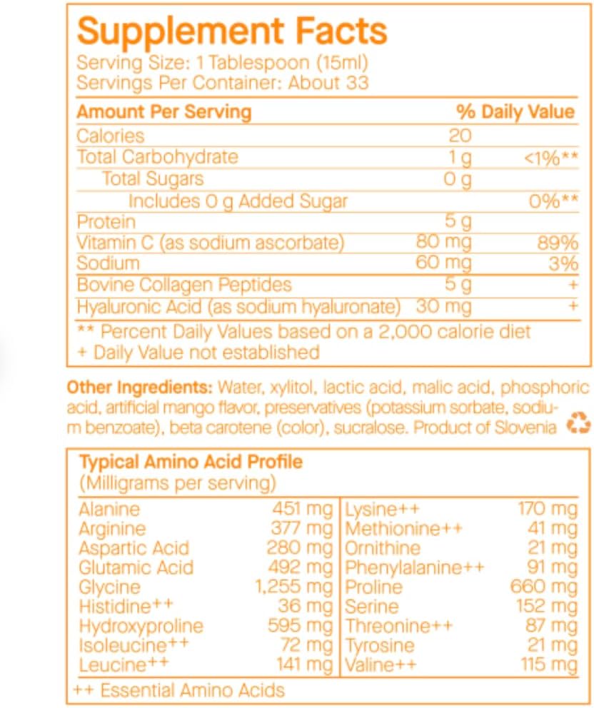 SpoiledChild Collagen Peptides + Vitamin C + Hyaluronic Acid Liquid Collagen Mango Flavor 400 ml (13.5 Fl oz)