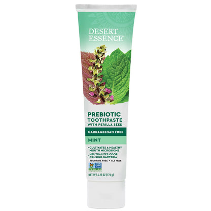 Desert Essence Prebiotic Plant-Based Whitening Toothpaste - Mint - Oral Care with Inulin, Perilla Seed & Aloe - Vegan, Fluoride Free, Non-GMO, Gluten-Free, Cruelty-Free - 6.25 oz