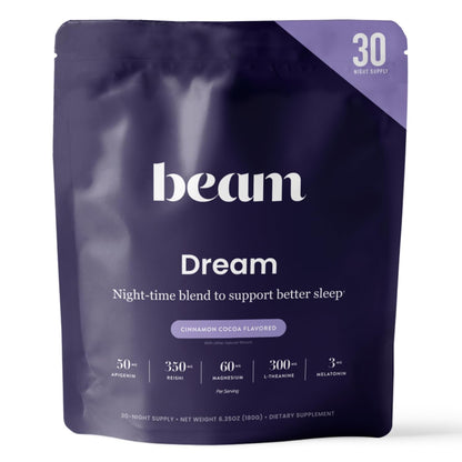 BEAM Dream Sleep Powder – Magnesium Sleep Aid for Adults with Melatonin, L-Theanine, Reishi Mushroom & Apigenin, Sleep Supplement, Sleep Cocoa Hot Chocolate Drink Mix, Brownie Batter, 30 Servings