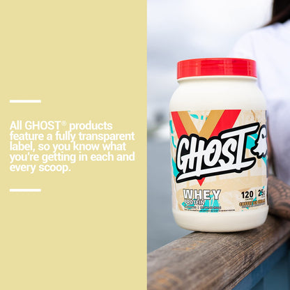 GHOST Whey Protein Powder, Cinnabon - 2LB, 25G of Protein - Cinnamon Roll Flavored Isolate, Concentrate & Hydrolyzed Whey Protein Blend - Post Workout Shakes - Soy & Gluten Free