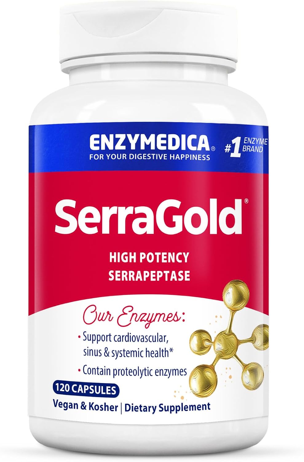 Enzymedica SerraGold - High Potency Serrapeptase Enzyme Supplement for Men & Women, Serrapeptase 100,000 SPU for Adults, Supports Sinus & Respiratory Health, Heart & Immune Function - 120 Capsules