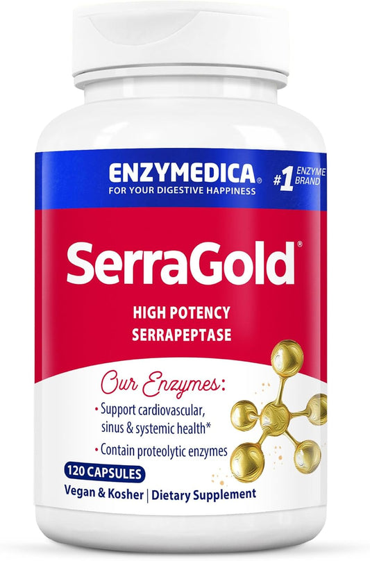 Enzymedica SerraGold - High Potency Serrapeptase Enzyme Supplement for Men & Women, Serrapeptase 100,000 SPU for Adults, Supports Sinus & Respiratory Health, Heart & Immune Function - 120 Capsules