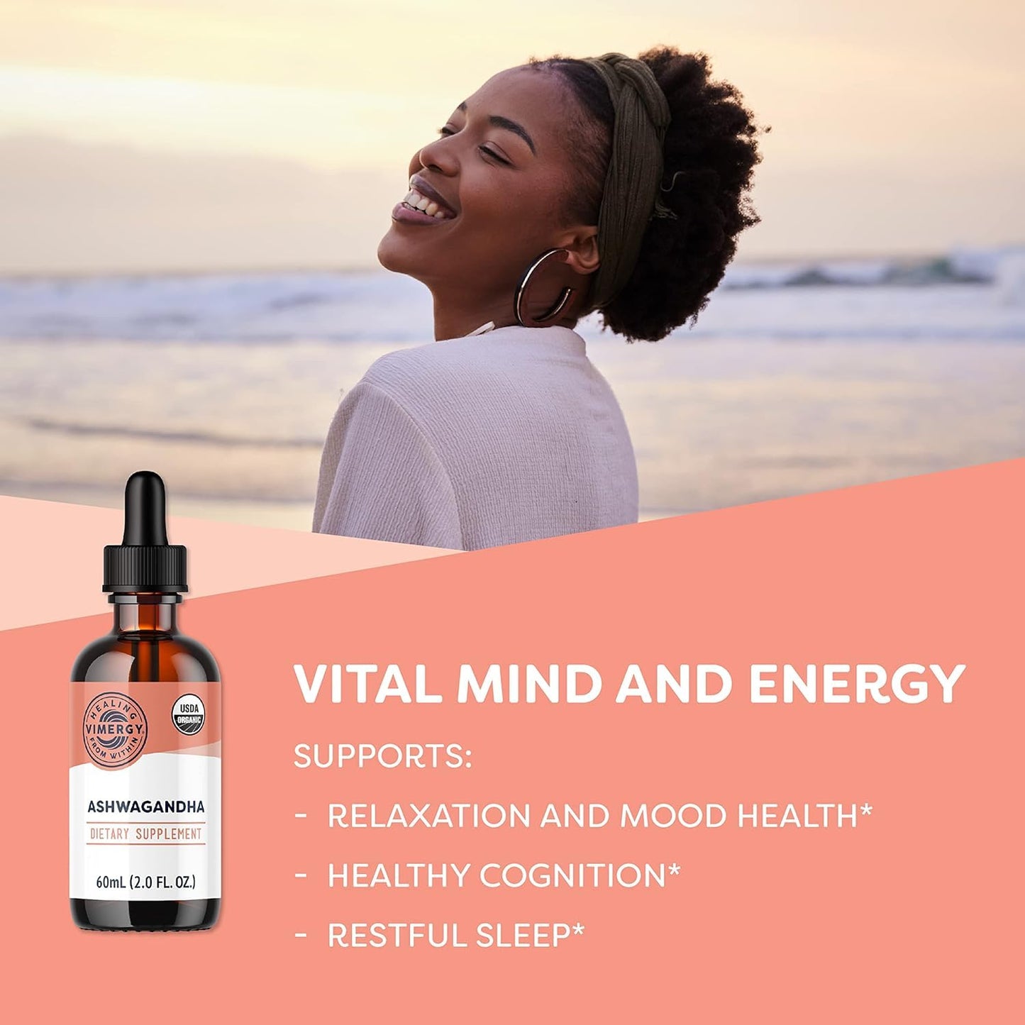 Vimergy USDA Organic Ashwagandha Liquid Extract – 57 2mL Servings (220mg Extract per Serving). Stress Adaptogen, Cognitive & Sleep Support. Alcohol-Free, Non-GMO (115 mL)