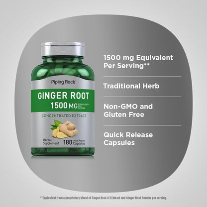 Piping Rock Ginger Root Extract Supplement | 180 Powder Capsules | Non-GMO & Gluten Free Concentrated Formula