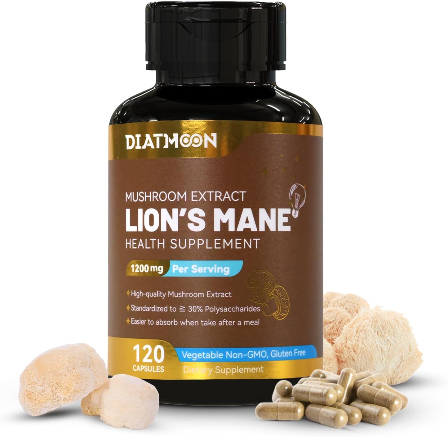 Lion’s Mane Capsules 1200mg, Immune Support, 120 Count