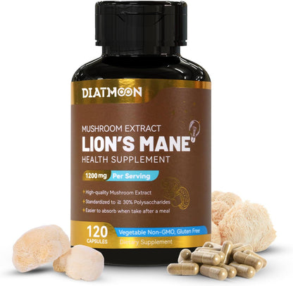 Lion’s Mane Capsules 1200mg, Immune Support, 120 Count