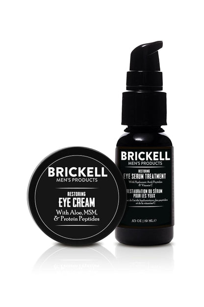 Brickell Men's Restoring Eye Routine for Men, Eye Cream and Serum for Men, With Aloe, Peptides, and Hyaluronic Acid, Unscented, Men's Skin Care Gift Set