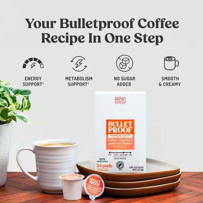 Bulletproof Coffee + Organic Grass-Fed Butter Single-Serve Pods, Keto Coffee, All-in-One Recipe with MCT Oil and Butter, 24 Count