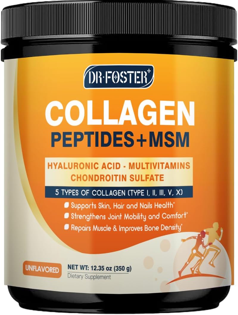 DRFOSTER Multi Collagen Peptides for Women with MSM, CS & D3, 35 Servings | Type I, II, III, V, and X Hydrolyzed Collagen with Vitamin C and Hyaluronic Acid for Skin, Hair, and Joints