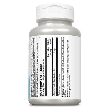 KAL Lithium Orotate 5mg, Low Dose Lithium Supplement for General Wellness Mood Support, Highly Bioavailable, Vegan, 60-Day Guarantee, 180 Servings, 180 VegCaps