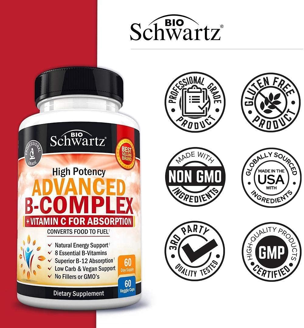 Vitamin B Complex with Vitamin C for Maximum Absorption, 60 Capsules