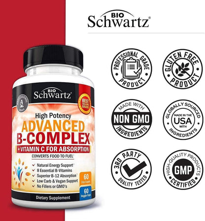 Vitamin B Complex with Vitamin C for Maximum Absorption, 60 Capsules