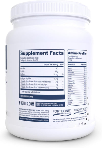 NuEthix Formulations Nu-Youth + Collagen Protein, Collagen Peptides, May Help Support Bones and Joints Dietary Supplement, 30 Servings