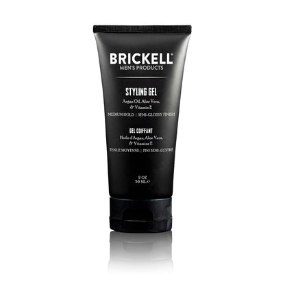 Brickell Men's Hair Styling Hair Gel For Men, All Day Hold for Glossy Style, With Argan Oil, Vitamin E, and Aloe, Scented, 2 Ounce