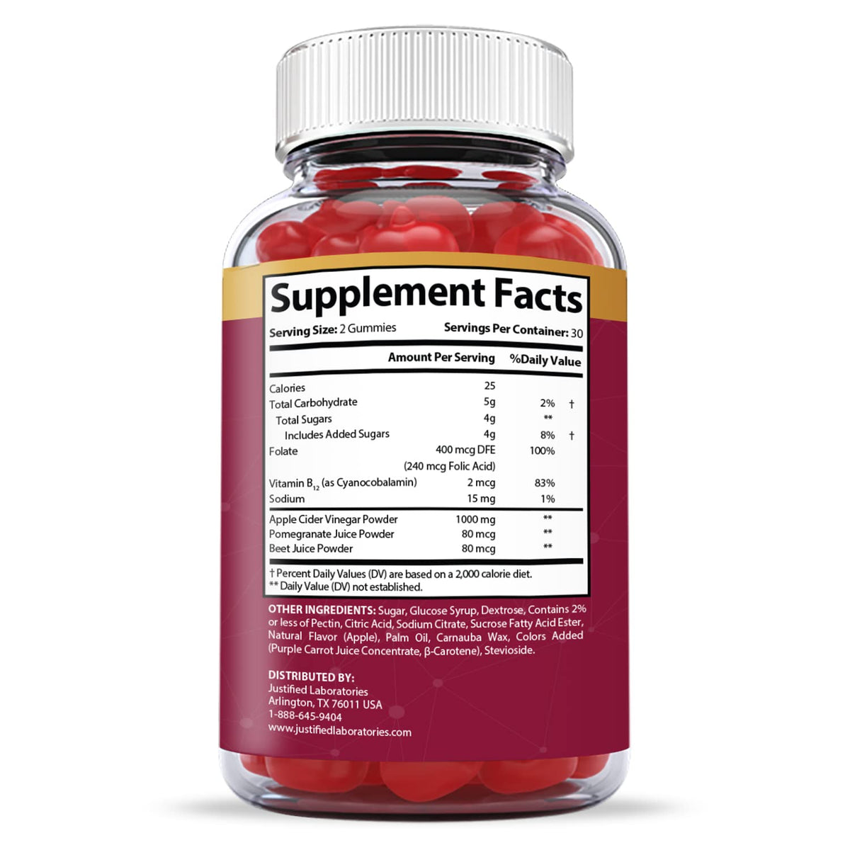Justified Laboratories Great Results Keto ACV Gummies 1000MG with Pomegranate Juice