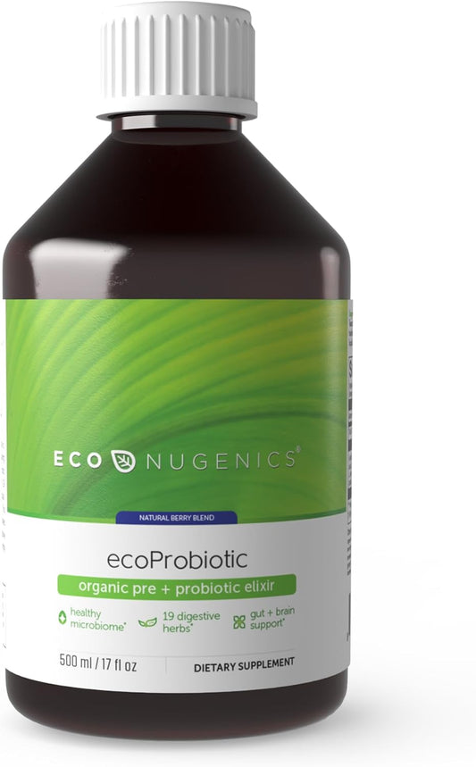 EcoNugenics ecoProbiotic: Probiotic & Prebiotic Supplement for Women & Men w/ 19 Digestive Herbs – Supports the Microbiome & Gut Health + Immune Function – Live Fermented Liquid Vegan Formula (17 oz)