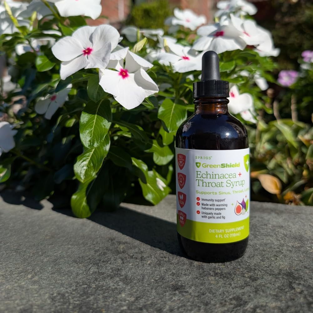 SPRIGS Echinacea + Throat Syrup | Herbal Immune Support Formula for Sinus Throat and Lungs, Natural Throat Syrup for Adults and Kids | Sore Throat Comfort with Garlic Fig and Peppermint Oil - 4oz