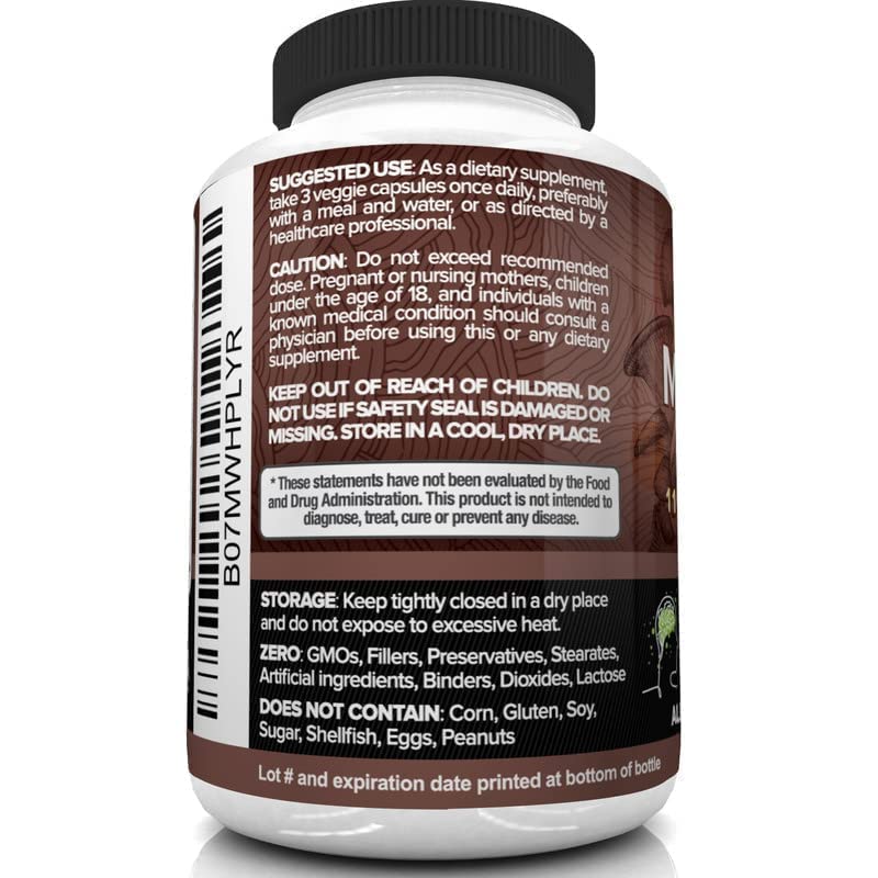 Nutrivein Mushroom Supplement - 2600mg - 90 Capsules - 11 Organic Mushrooms