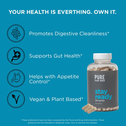 Pure for Men Stay Ready Fiber Supplement, 240 Vegan Capsules | Supports Daily