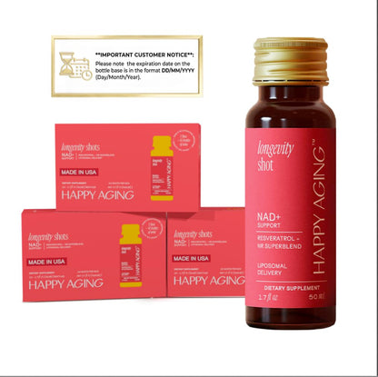 Happy Aging Liquid NAD+ Supplement for Women | Liposomal Nicotinamide Riboside & Resveratrol Shots for Energy, Skin Health & Brain Fog | NMN Alternative with Antioxidants | 10 Shots, 30-Day Supply
