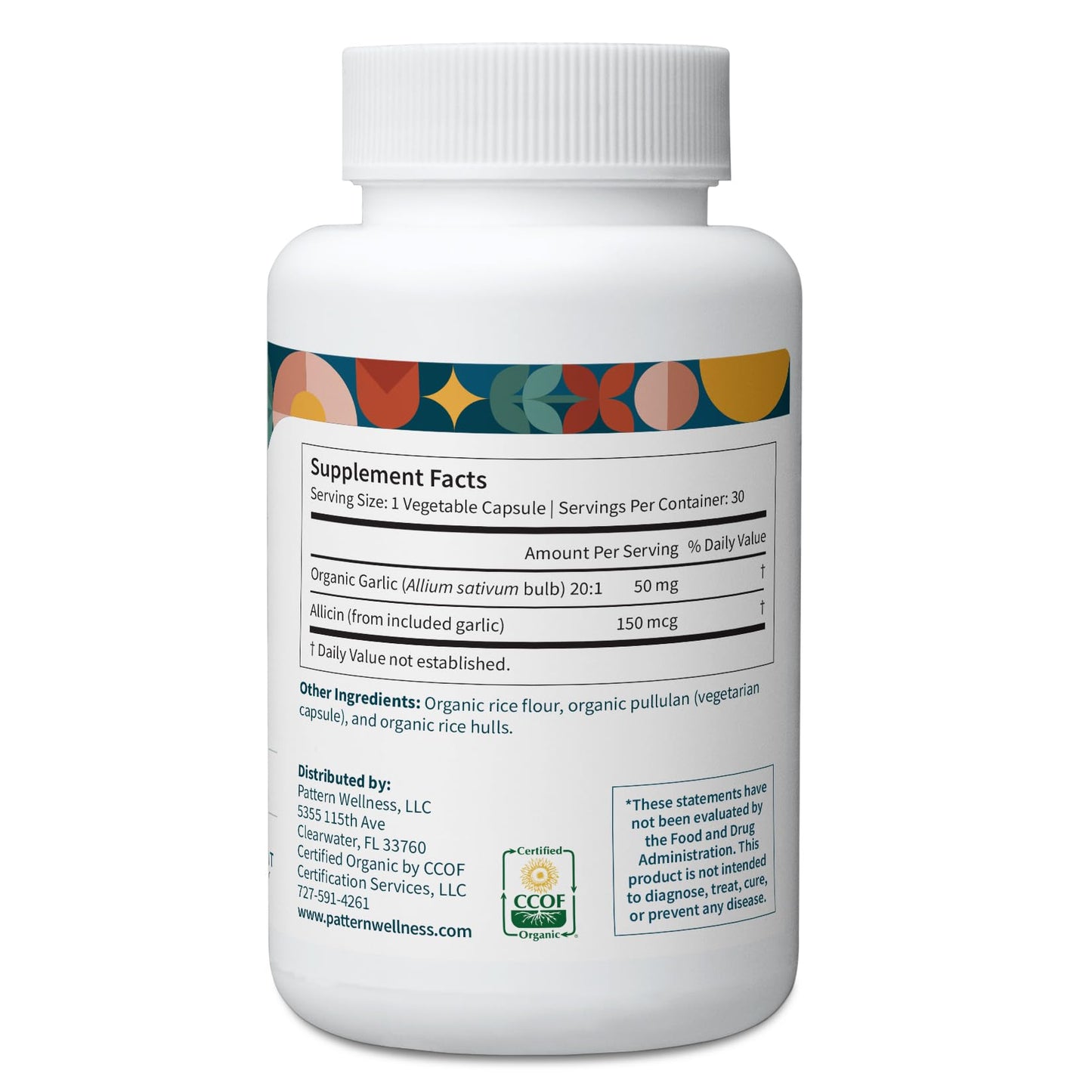 Pattern Wellness Odorless Organic Garlic Extract 20:1 with Allicin – Supports Circulatory & Immune Health – Non-GMO, Gluten Free, Vegan - 30 Capsules | 20:1 Garlic Extract with Allicin – Supports Circulatory & Immune Health – Non-GMO, Gluten Free & Vegan
