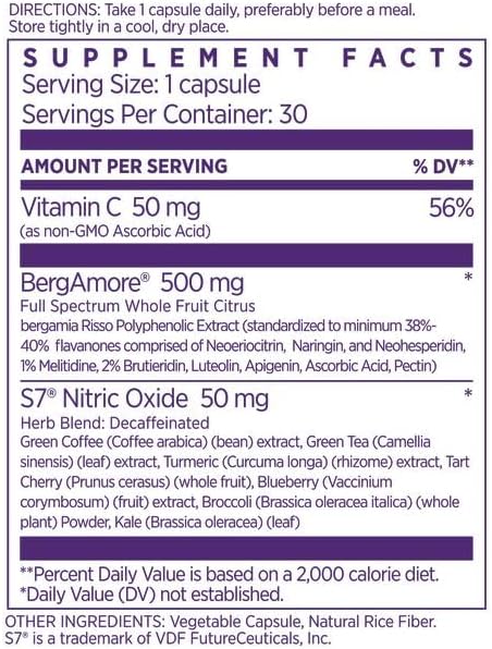 NAOMI Italian Citrus Bergamot 500mg + Nitric Oxide Support - Supports Healthy Cholesterol, Blood Flow & Circulation Already in Normal Range - Patented BergAmore® & S7® Blend, 30-Day Supply