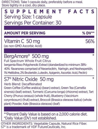 NAOMI Italian Citrus Bergamot 500mg + Nitric Oxide Support - Supports Healthy Cholesterol, Blood Flow & Circulation Already in Normal Range - Patented BergAmore® & S7® Blend, 30-Day Supply