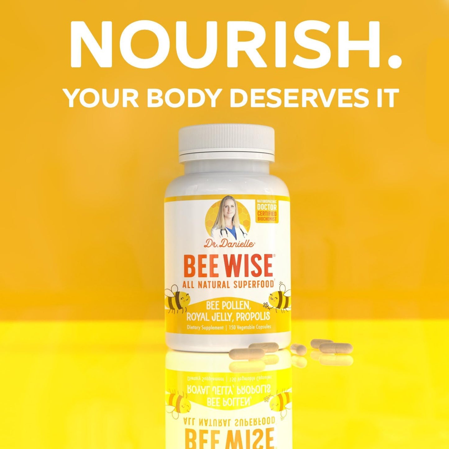Dr. Danielle's Bee Wise - Bee Pollen Supplement - Bee Well with Royal Jelly, Propolis, Beepollen in 4 Daily Bee Pollen Capsules