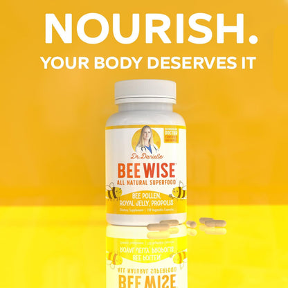 Dr. Danielle's Bee Wise - Bee Pollen Supplement - Bee Well with Royal Jelly, Propolis, Beepollen in 4 Daily Bee Pollen Capsules