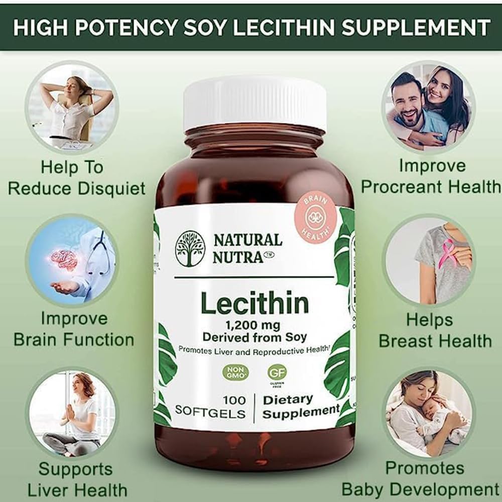 Natural Nutra Soy Lecithin 1200mg Supplement, 100 Soy Lecithin Softgels | Brain & Liver Support, Memory Support, Soy Lecithin Breastfeeding Formula