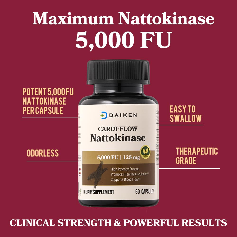 DAIKEN Nattokinase 5,000 FU, High Potency Nattokinase Supplement, Non-GMO & Vegan, Lab Tested, 60 Capsules