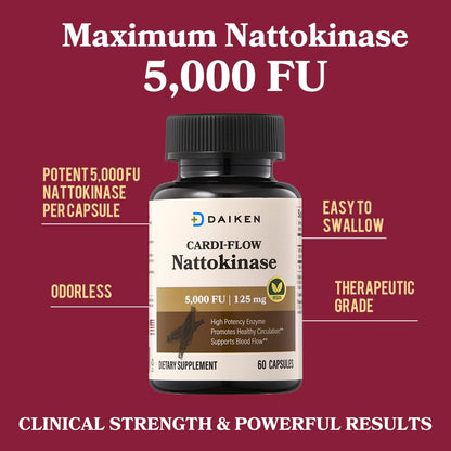 DAIKEN Nattokinase 5,000 FU, High Potency Nattokinase Supplement, Non-GMO & Vegan, Lab Tested, 60 Capsules